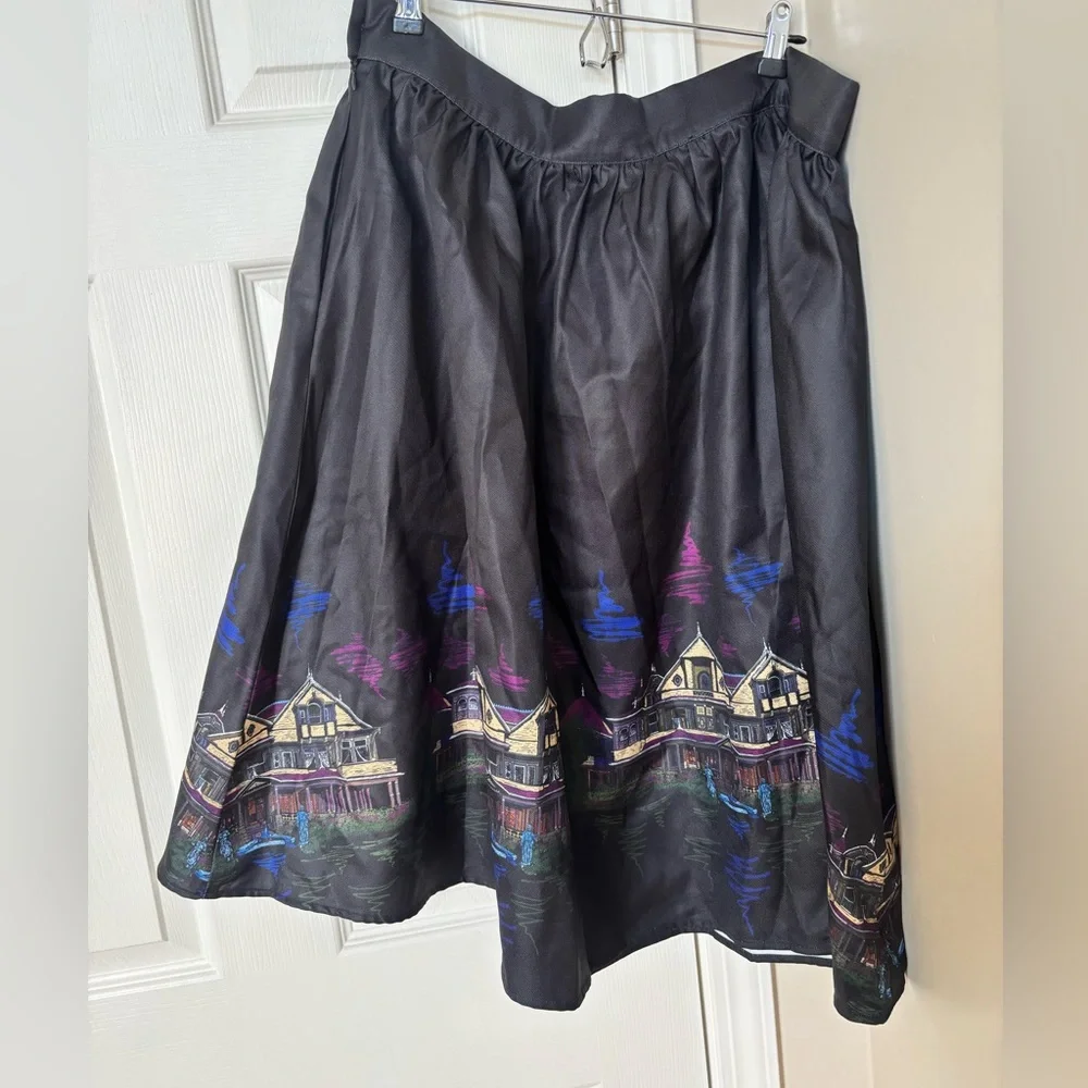 NWT WINCHESTER MYSTERY HOUSE® NOVELTY BLACK PRINT CIRCLE SKIRT - Picture 8 of 9